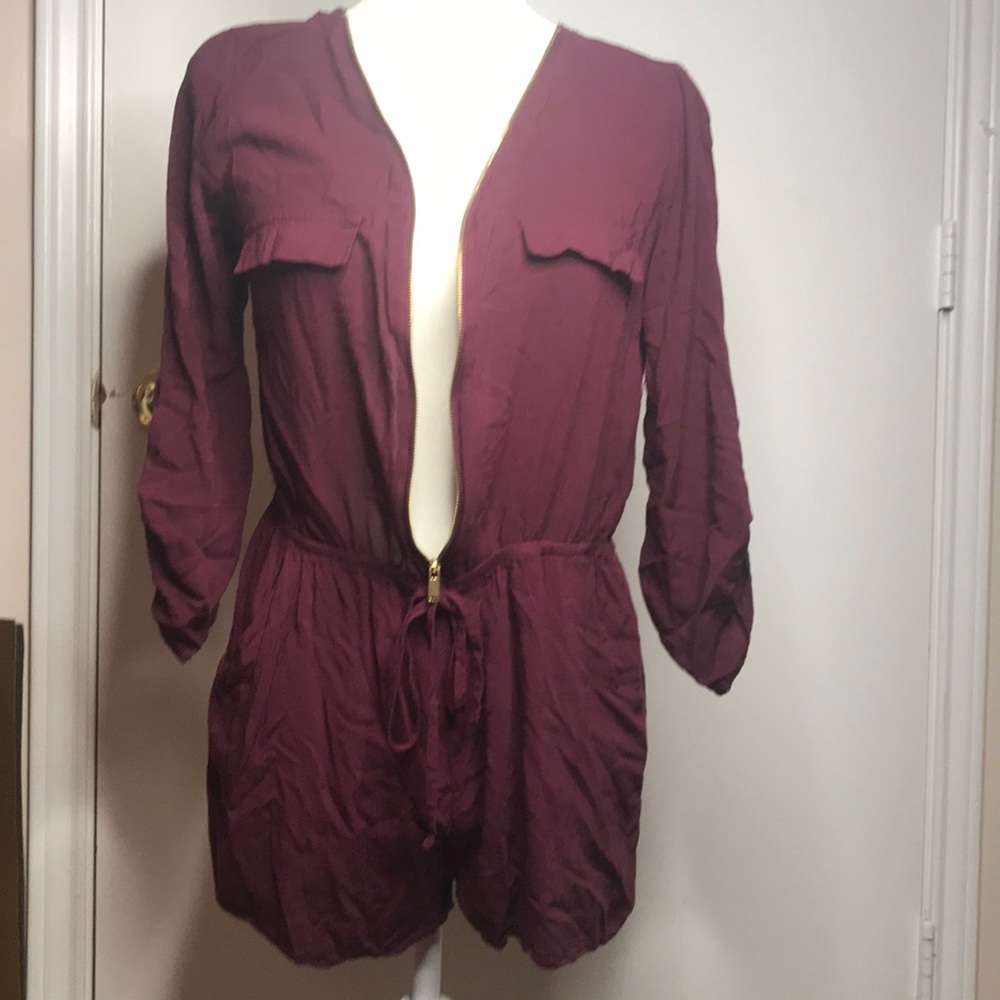Burgundy Front Zipper Romper